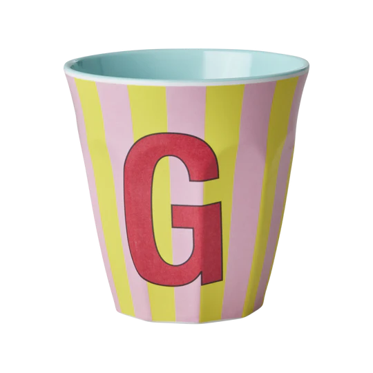 Stripy alphabet melamine cups