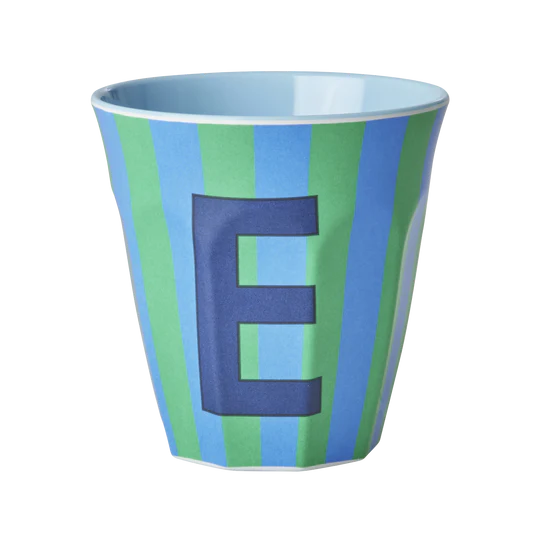 Stripy alphabet melamine cups