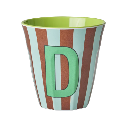 Stripy alphabet melamine cups