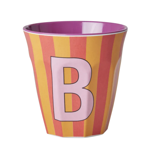 Stripy alphabet melamine cups