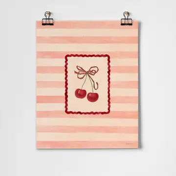 Pink stripy cherries fine art print A3