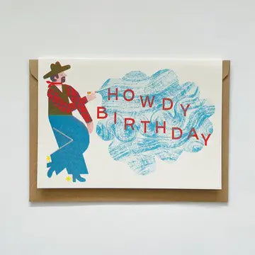 Howdy cowboy birthday riso card