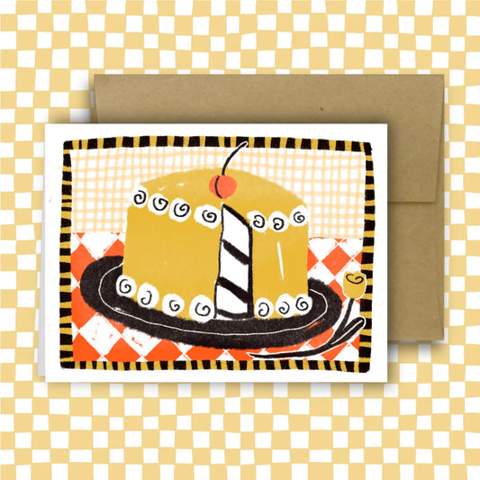 Cake with cherry greetings card