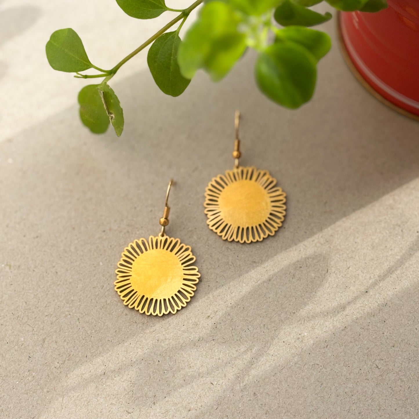 Gold flower drop earrings
