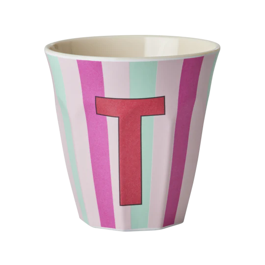 Stripy alphabet melamine cups