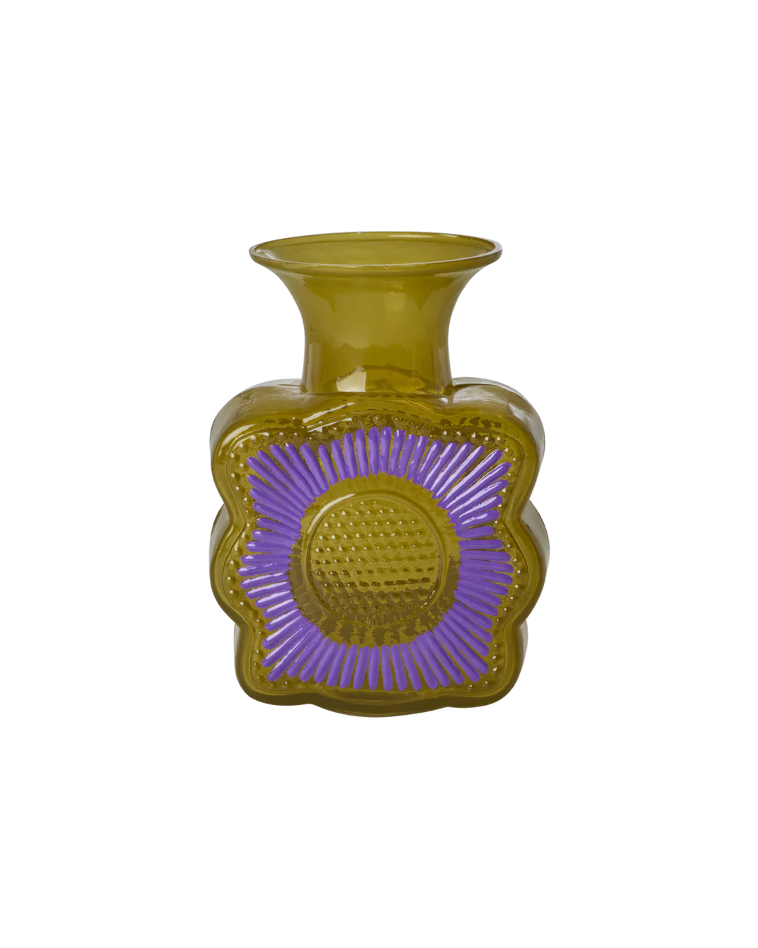 Glass vase with flower design - curry/purple