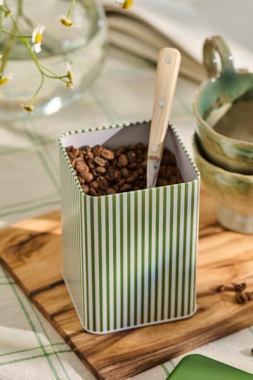 Small stripy tin canister with lid