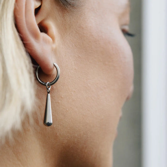 Silver Elongated Drop Earrings, Waterproof