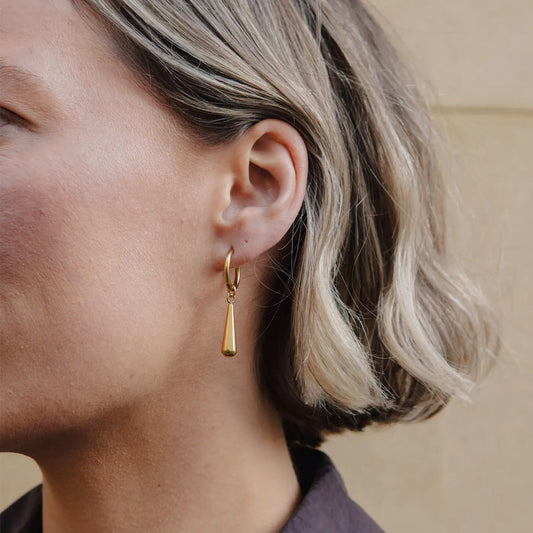 Gold Elongated Drop Earrings, Waterproof