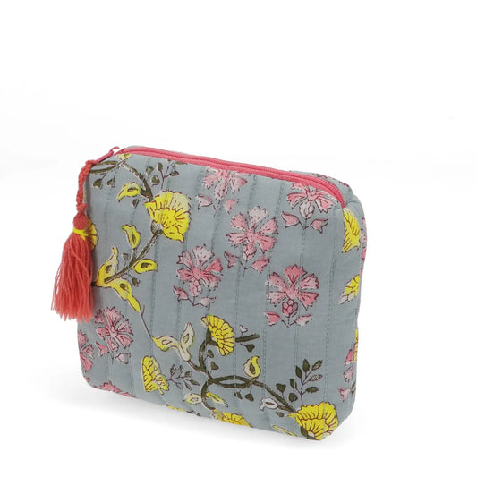 Grey and yellow quilted make-up bag