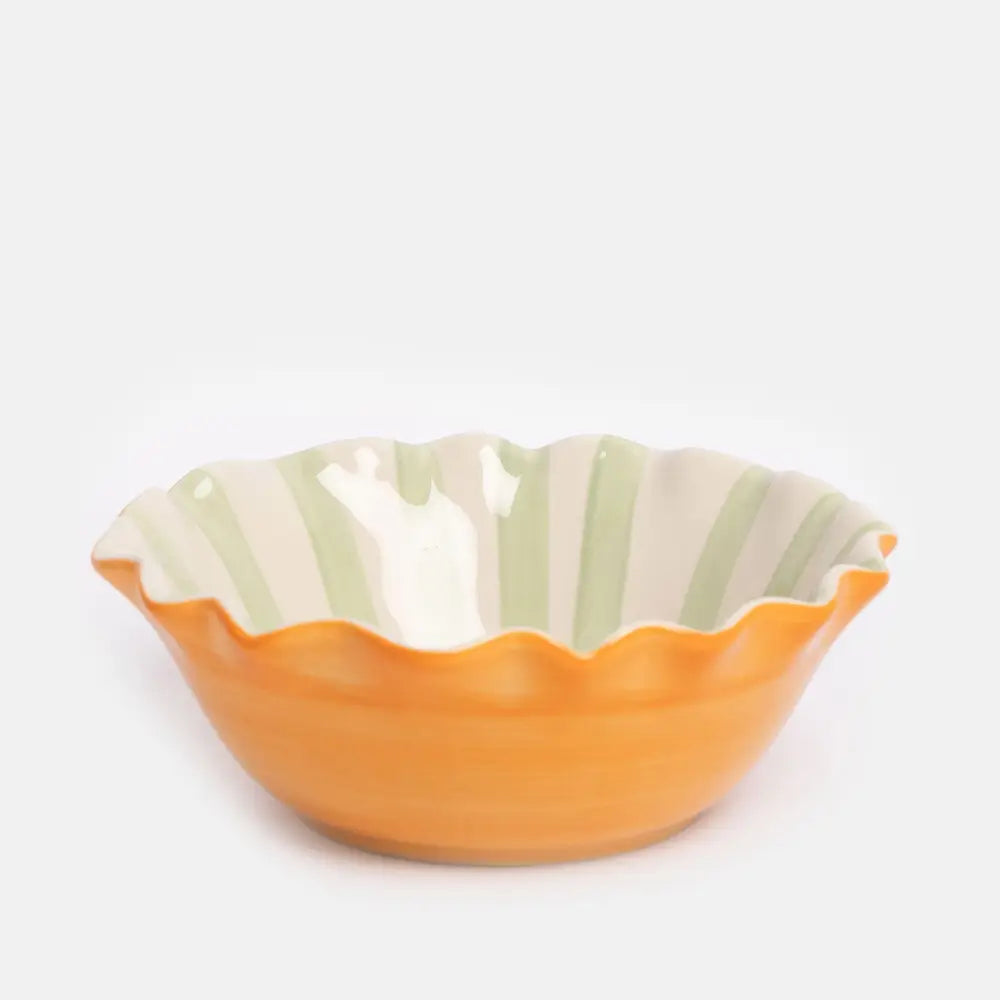 Frilly ceramic bowl - stripes inside