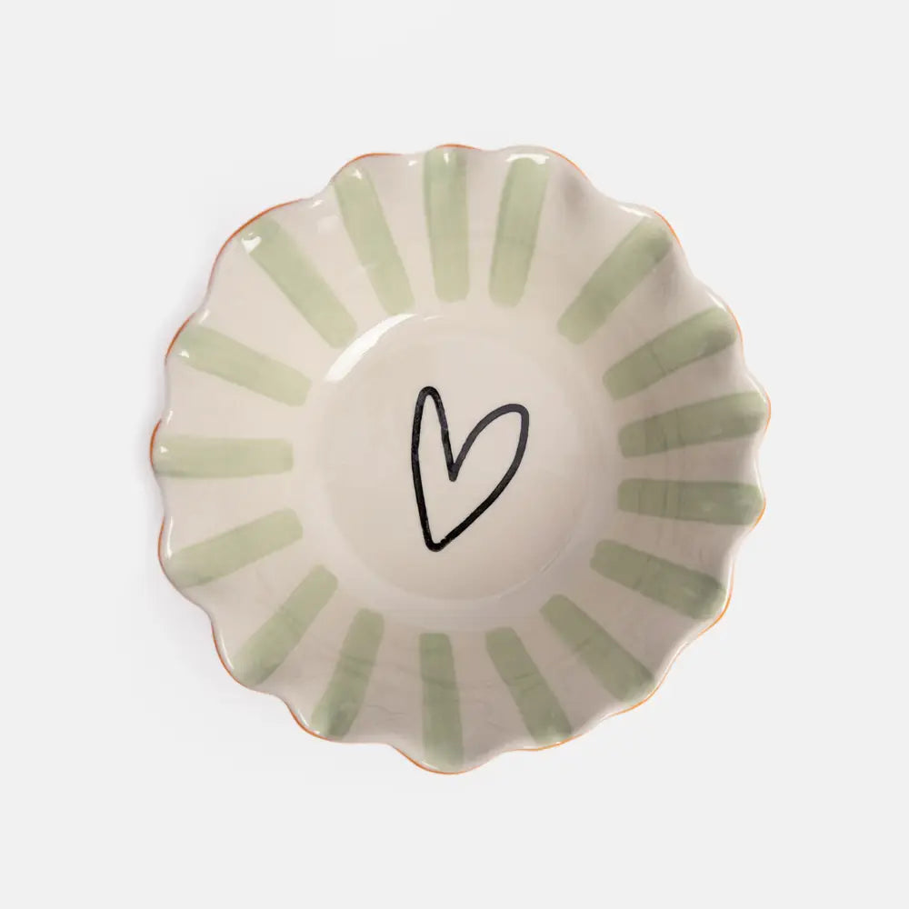 Frilly ceramic bowl - stripes inside