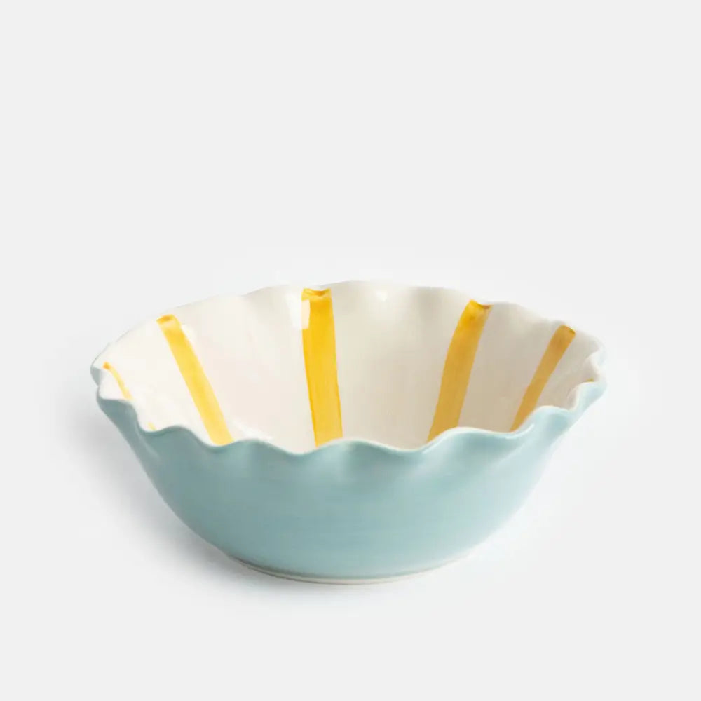 Frilly ceramic bowl - stripes inside