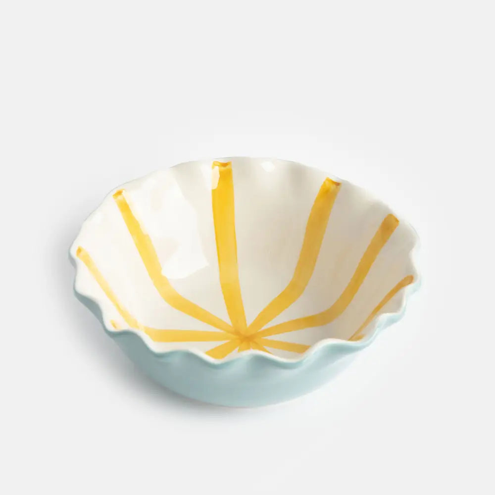 Frilly ceramic bowl - stripes inside