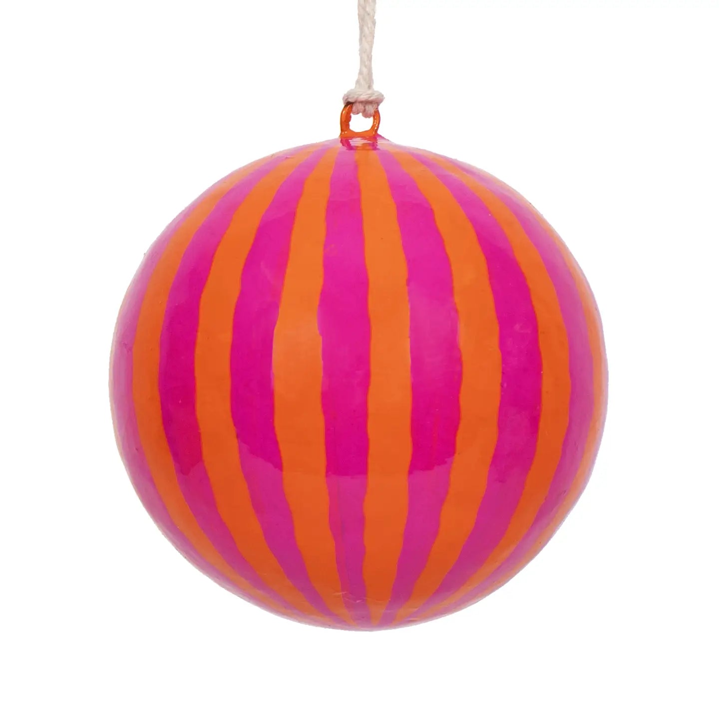Stripy papier mache bauble