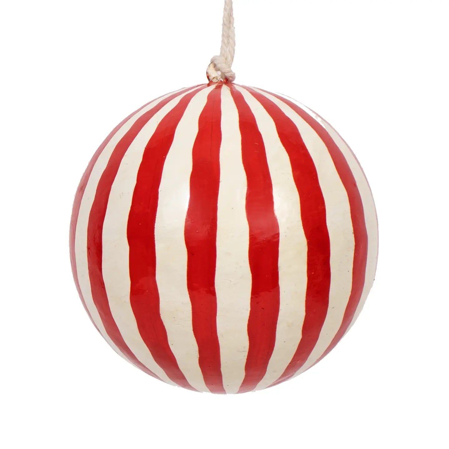 Stripy papier mache bauble