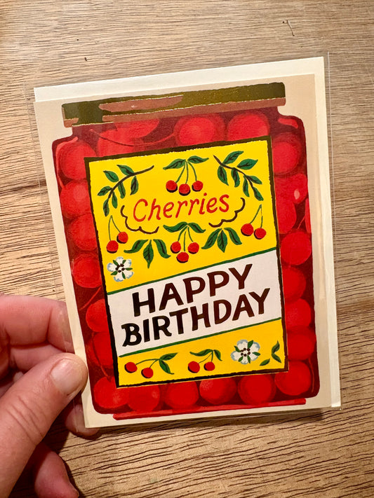 Jar of cherries birthday card