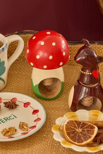 Mushroom shape wooden nut cracker