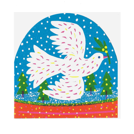 White dove Snowglobe greetings card