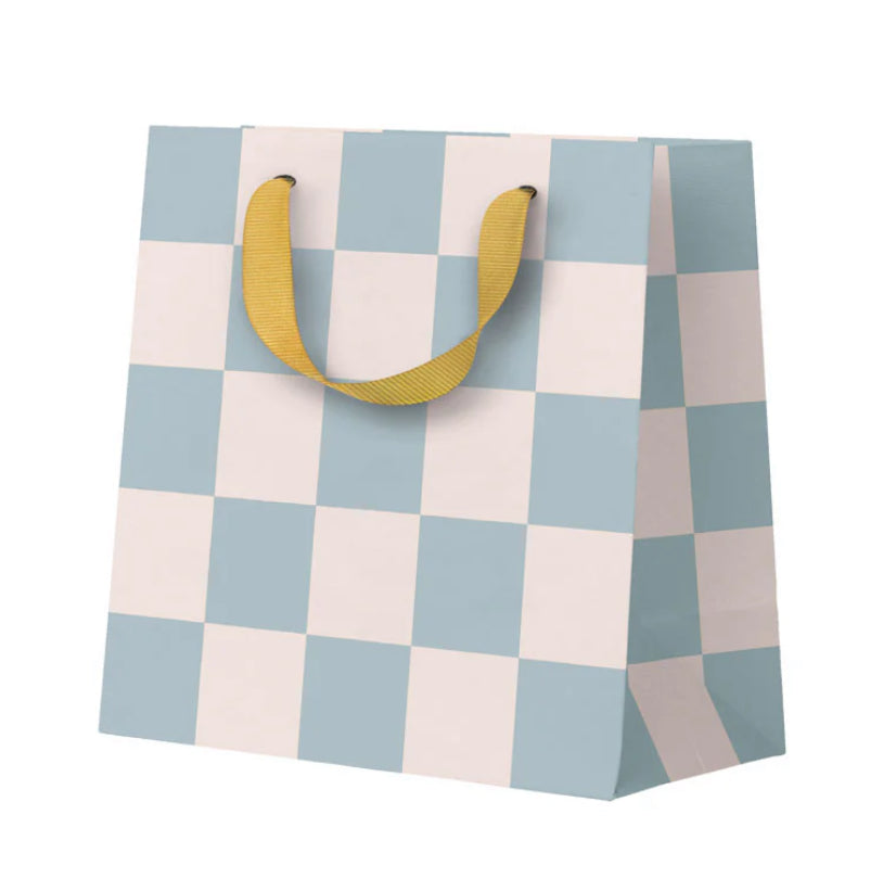 Small check gift bag - pale blue