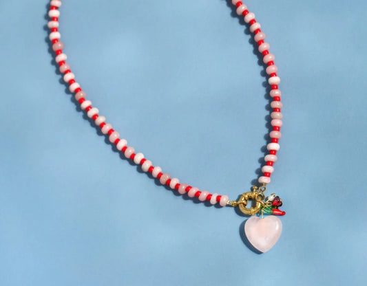 Rose quartz and heart necklace