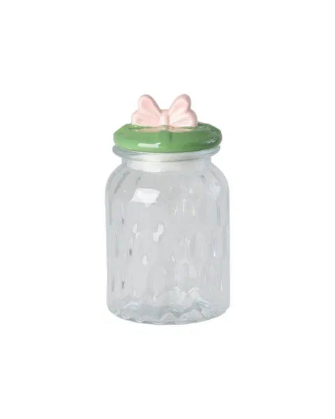 Glass jar with bow lid