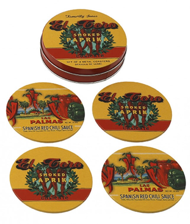 Metal tin with 4 round coasters