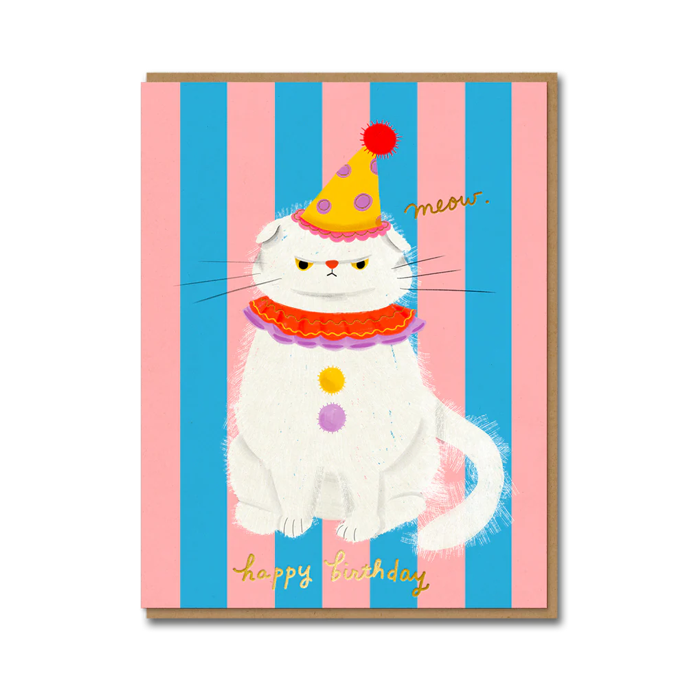 Clowny the cat birthday card