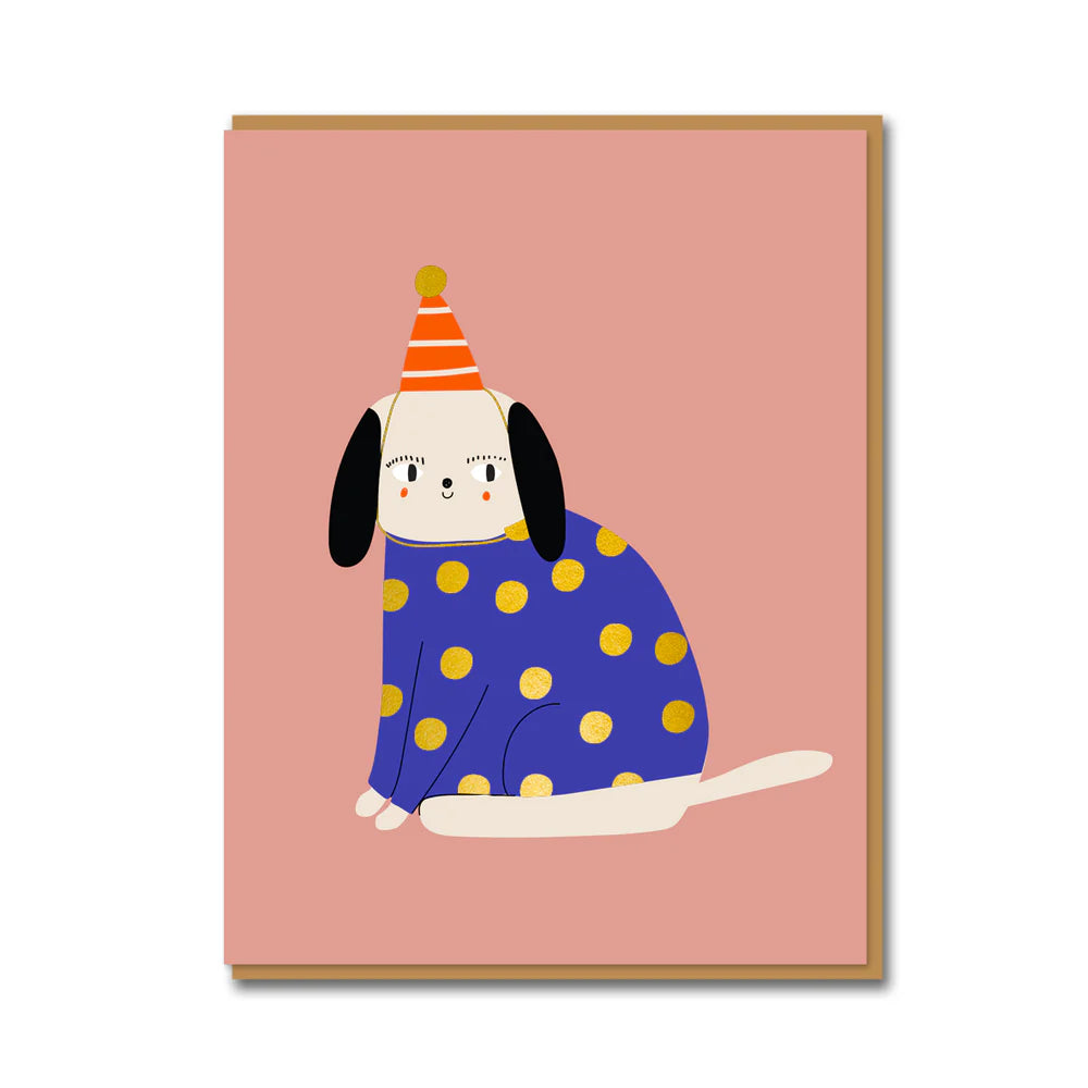 Dog in a party hat birthday card