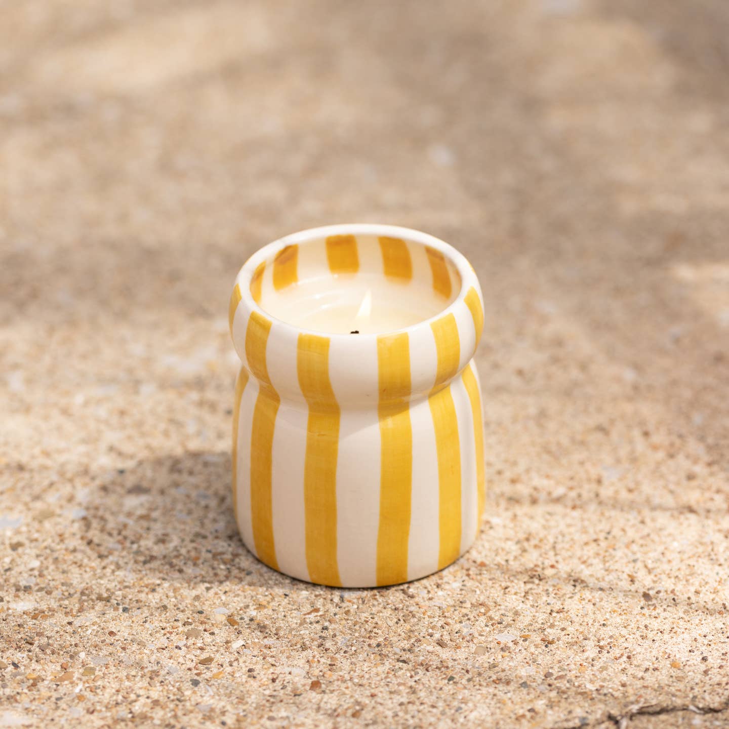 Gold Coast stripy ceramic candle