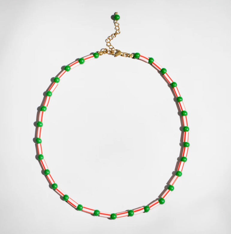 Candy stripe and bead necklace