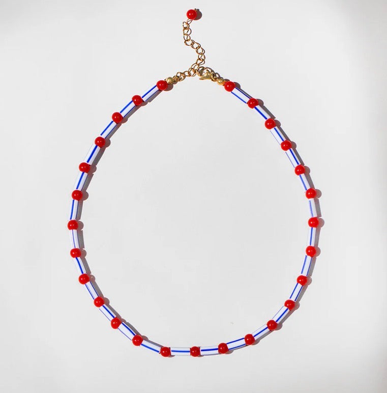 Candy stripe and bead necklace