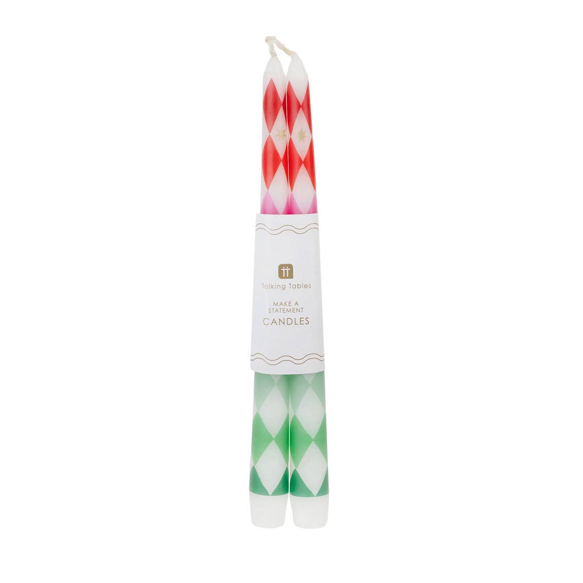 Pair of harlequin taper dinner candles