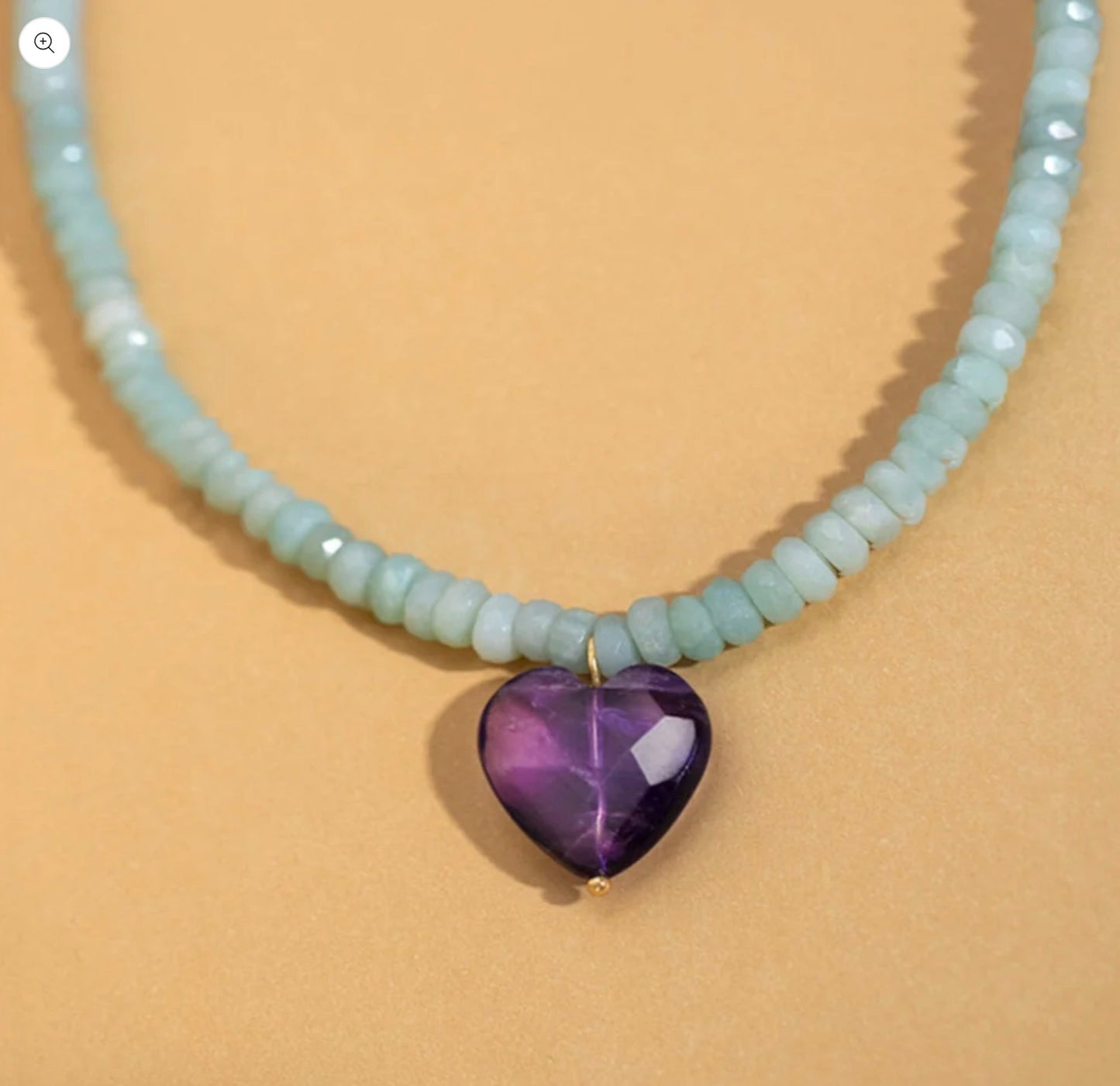 Gemstone bead necklace with amethyst heart