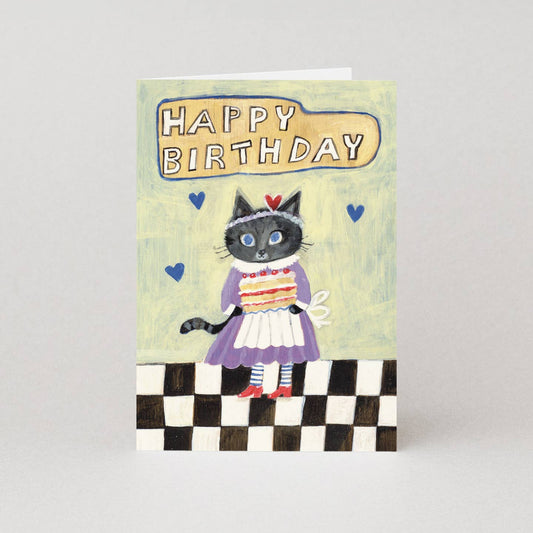 Cat with cake birthday card