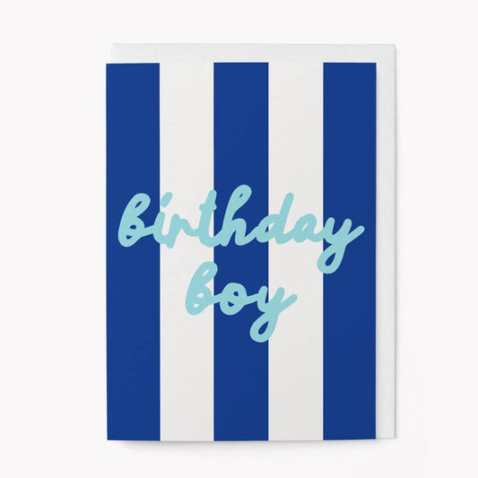 Stripy birthday boy blue card