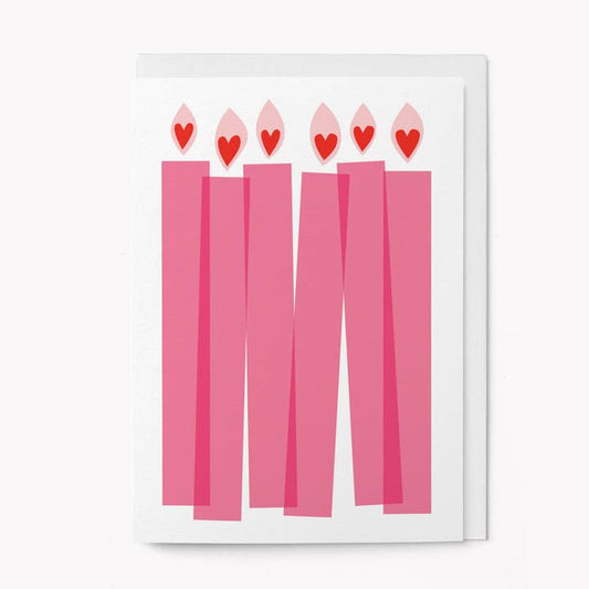 Pink candles and hearts birthday card