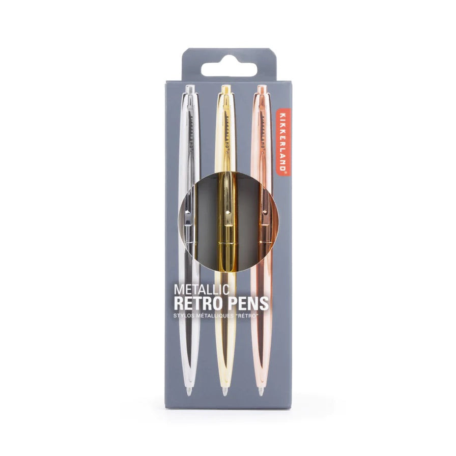 Set of 3 retro metallic pens
