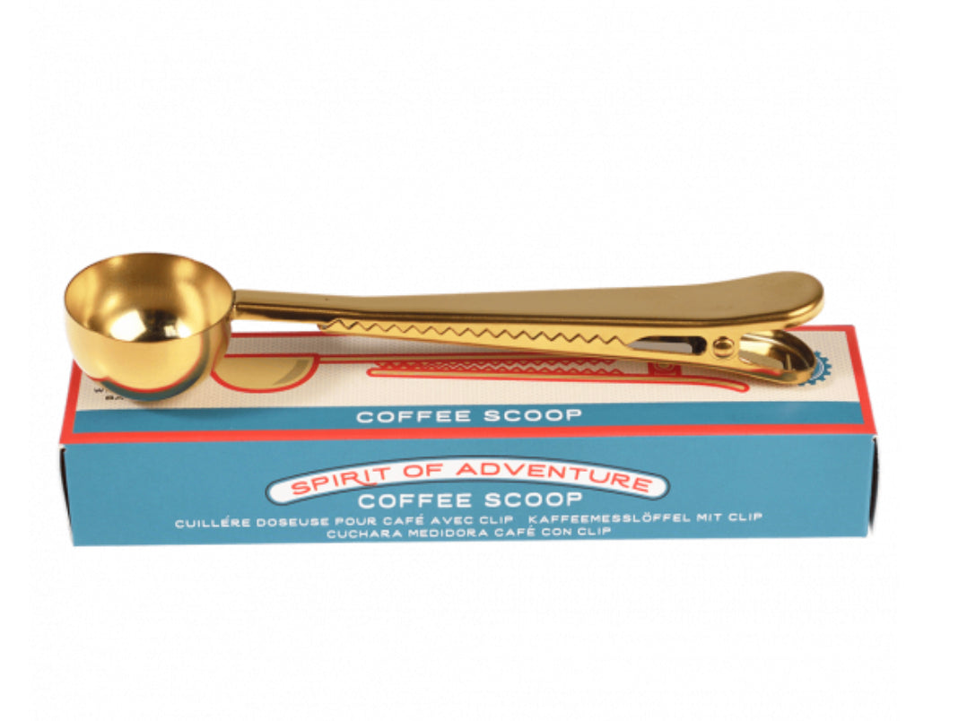 Brass coffee scoop and clip