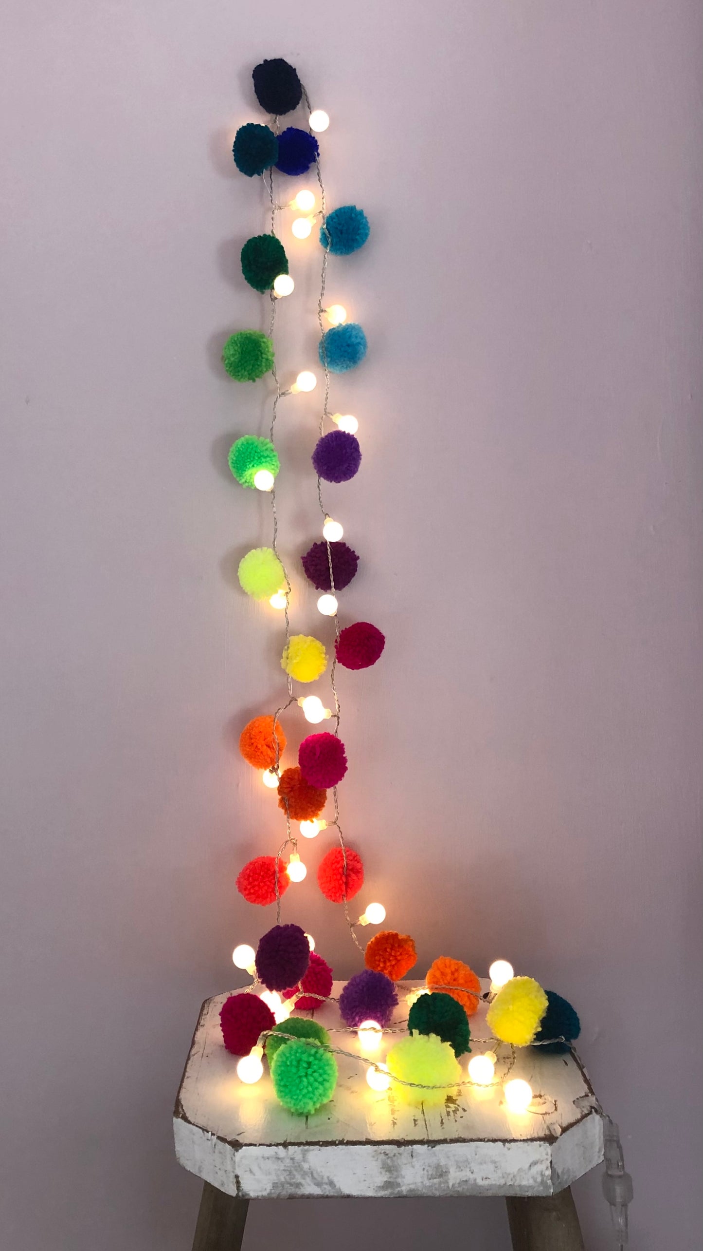Rainbow pompom light chain