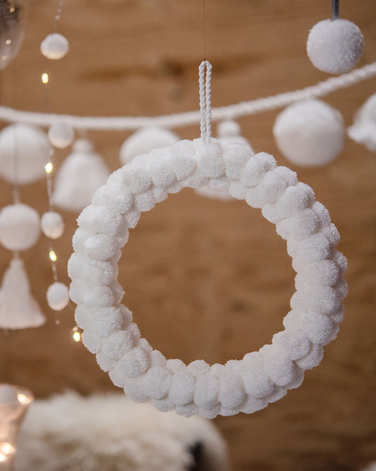 White pompom wreath