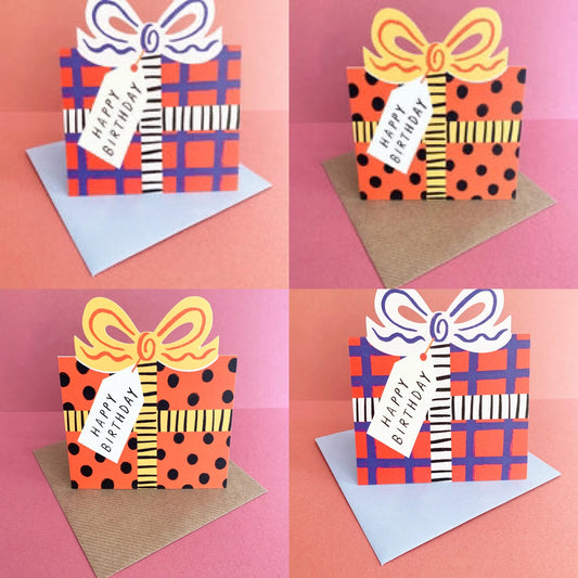 Birthday present shaped greetings card