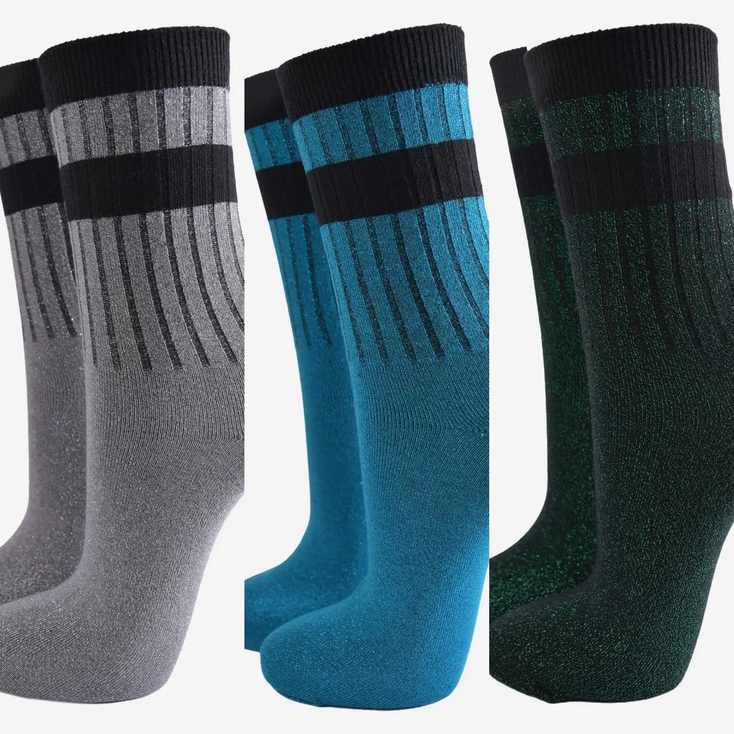 Stripe cuff glitter socks