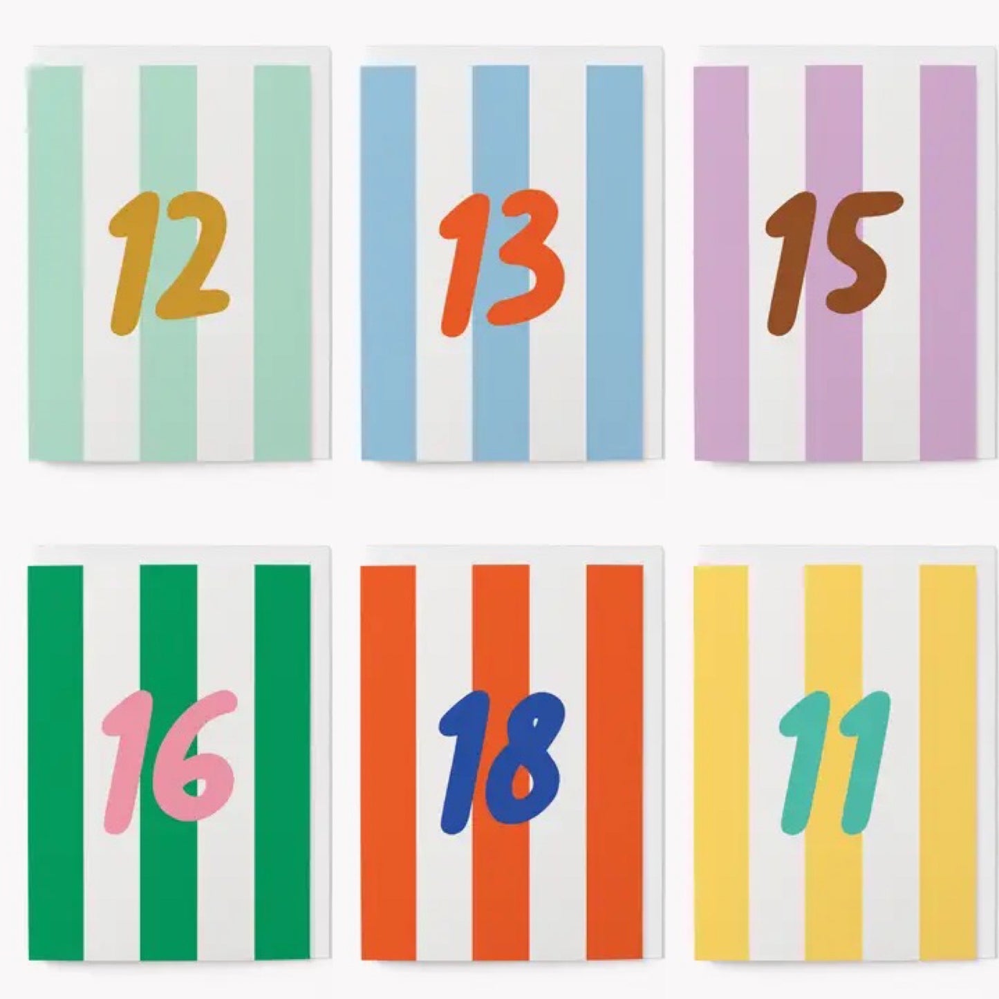 Stripy number birthday cards 11-18