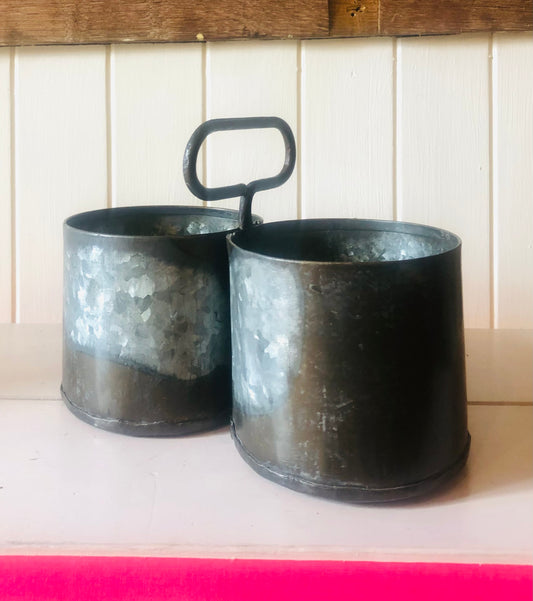 Galvanised double storage pots