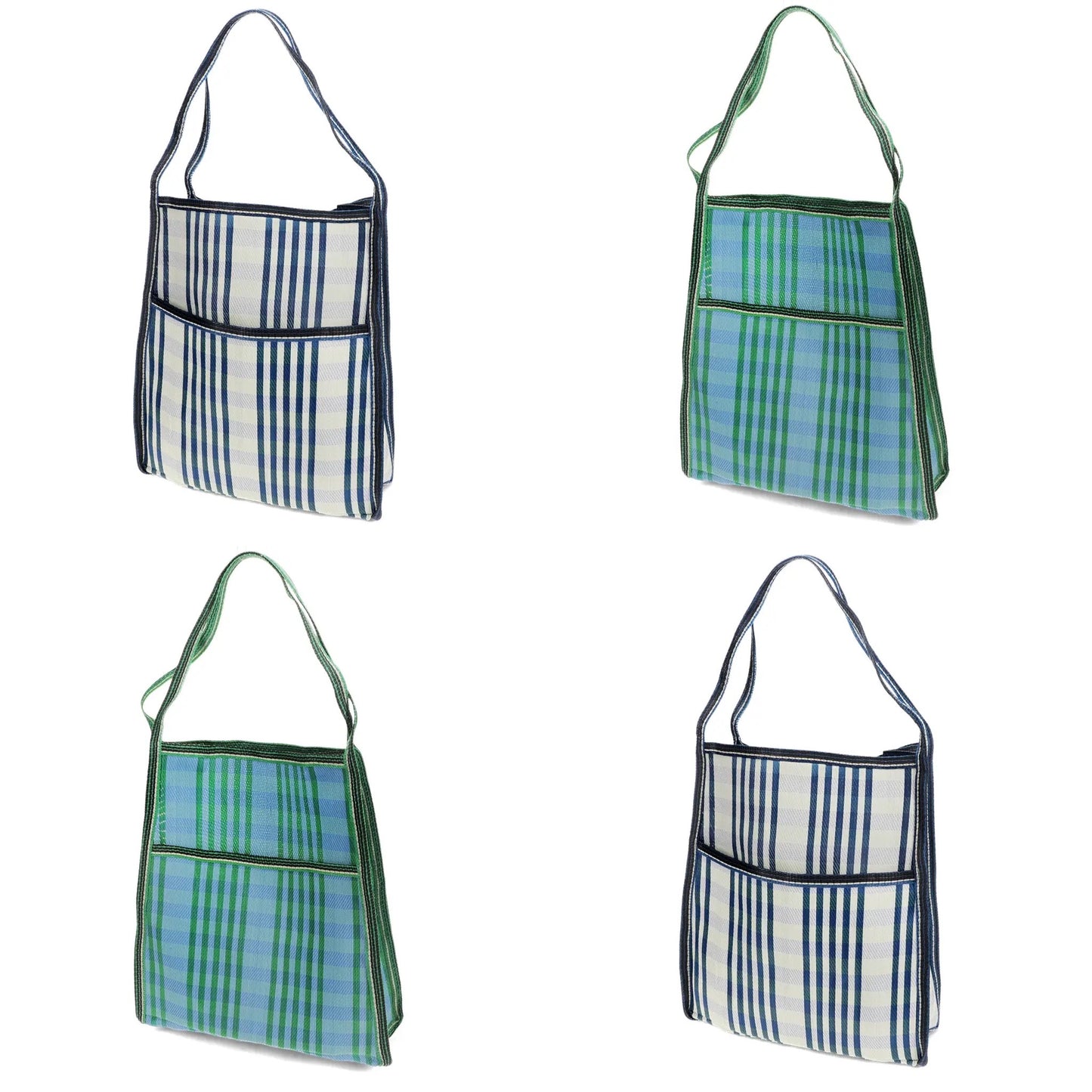 Recycled woven bag with side pocket