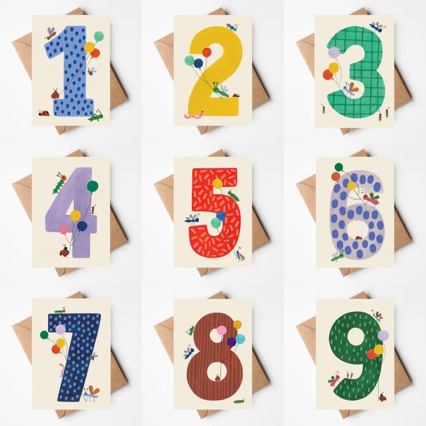 Bold number age birthday cards 1-9