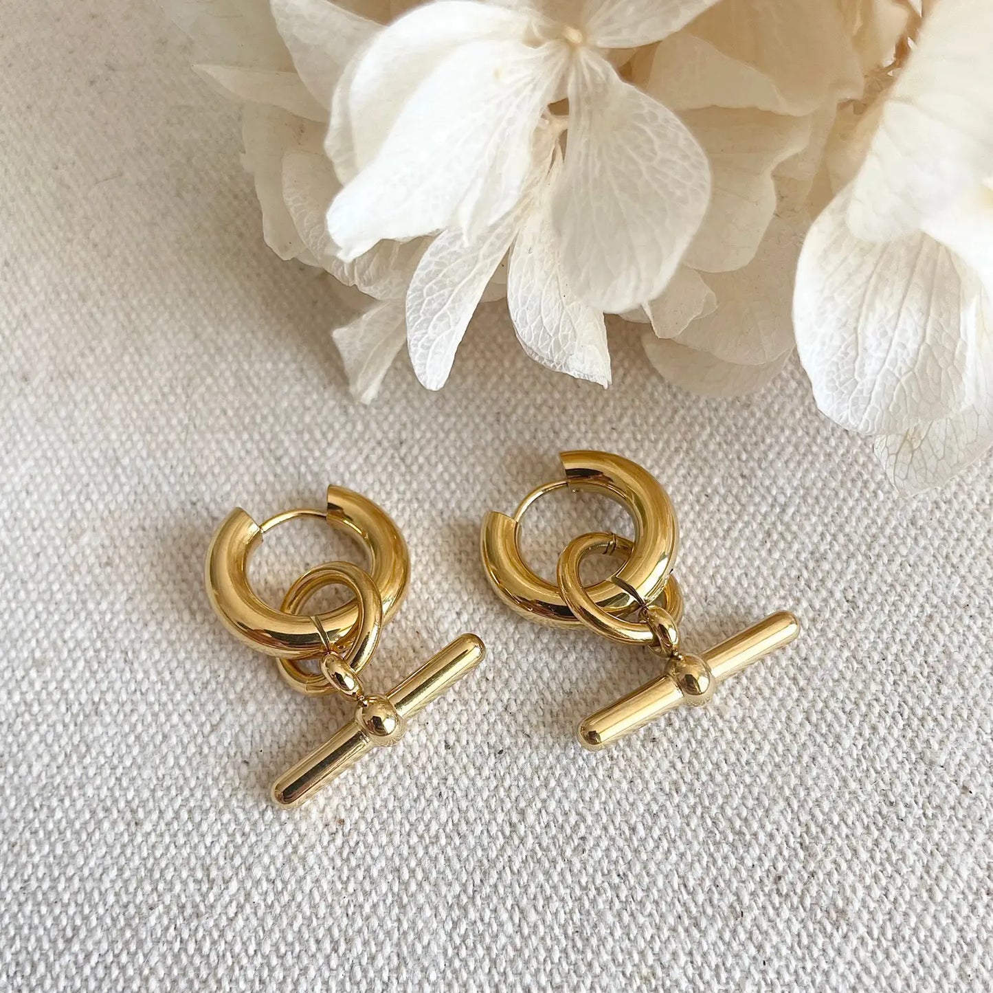 Gold bar hoop earrings