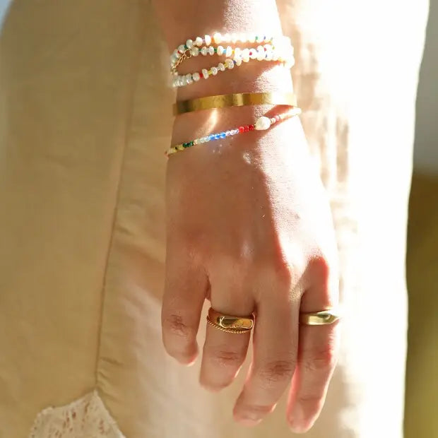 Rainbow bead and freshwater pearl bracelet