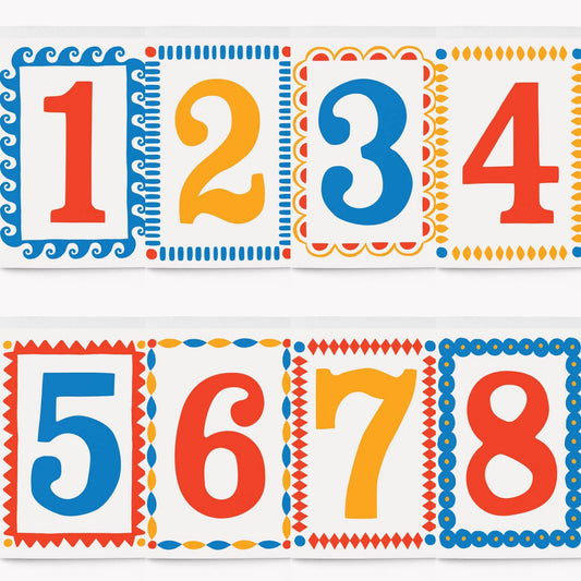 Birthday number cards 1-9 (framed design)